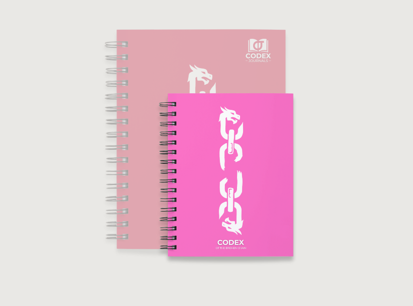 Codex of the Broken Chain – Challenger Edition journal in bright pink cover compact size for Flesh and Blood players.
