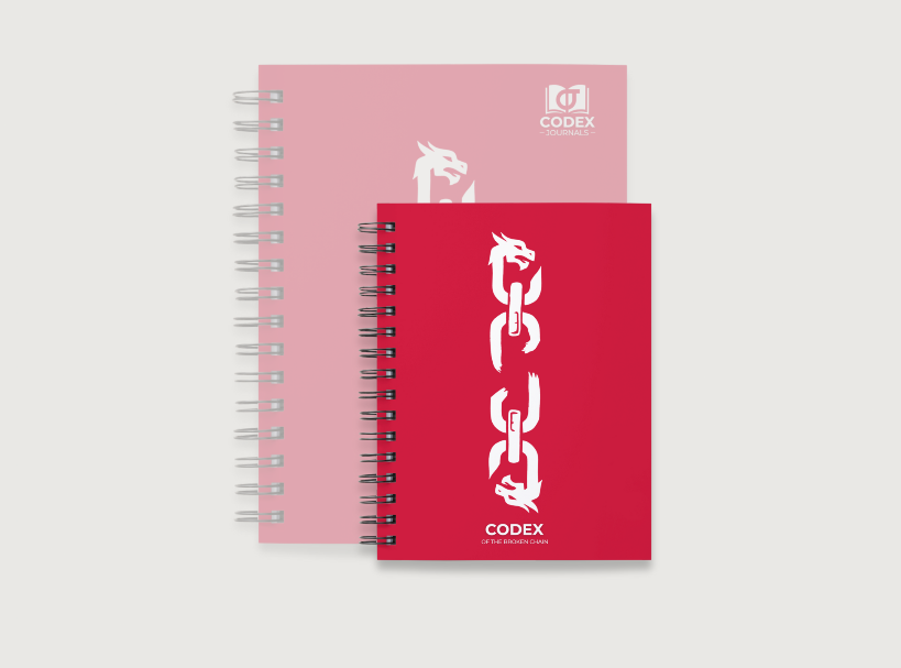 Codex of the Broken Chain – Challenger Edition journal in bright red cover compact size for Flesh and Blood players.