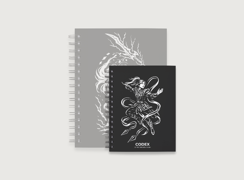 Codex of the Broken Chain – Challenger Hero Series journal Hero Inspired artwork cover and compact size for Flesh and Blood players.
