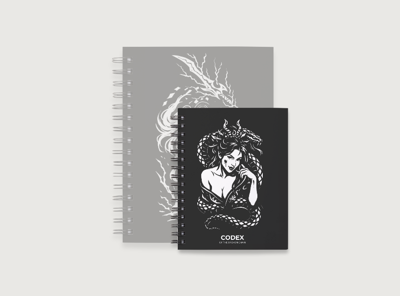 Codex of the Broken Chain – Challenger Hero Series journal Hero Inspired artwork cover and compact size for Flesh and Blood players.