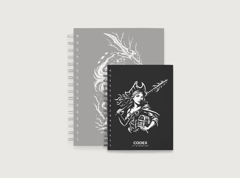 Codex of the Broken Chain – Challenger Hero Series journal Hero Inspired artwork cover and compact size for Flesh and Blood players.