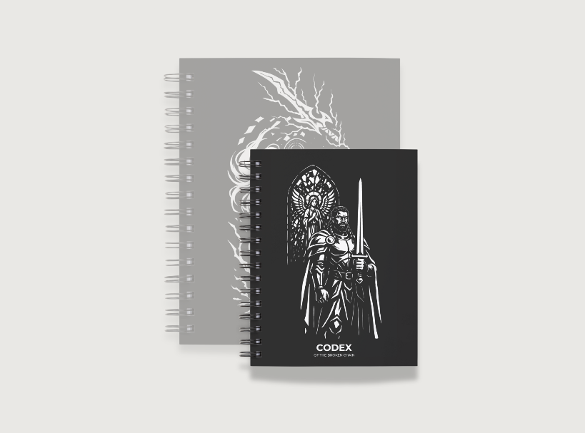 Codex of the Broken Chain – Challenger Hero Series journal Hero Inspired artwork cover and compact size for Flesh and Blood players.