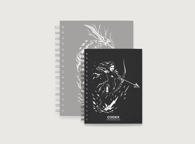 Codex of the Broken Chain – Challenger Hero Series journal Hero Inspired artwork cover and compact size for Flesh and Blood players.