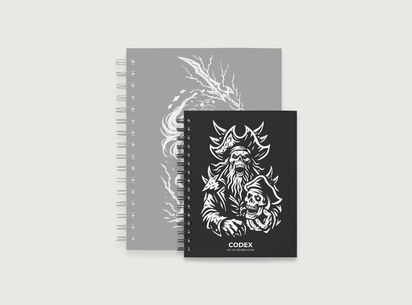 Codex of the Broken Chain – Challenger Hero Series journal Hero Inspired artwork cover and compact size for Flesh and Blood players.