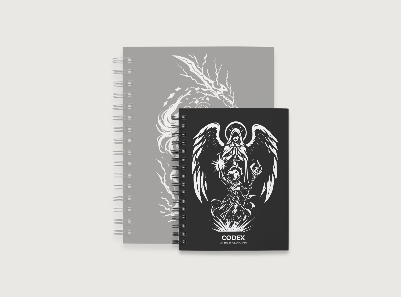 Codex of the Broken Chain – Challenger Hero Series journal Hero Inspired artwork cover and compact size for Flesh and Blood players.
