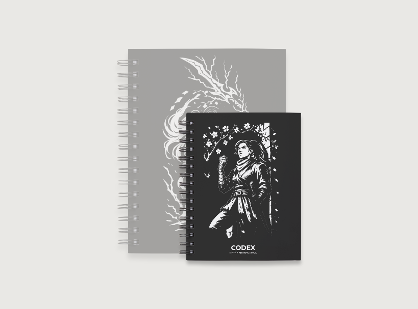 Codex of the Broken Chain – Challenger Hero Series journal Hero Inspired artwork cover and compact size for Flesh and Blood players.